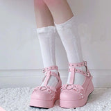 Sweet Heart Buckle Wedges Mary Janes Women Pink T-Strap Chunky Platform Lolita Shoes Woman Punk Gothic Cosplay Shoes