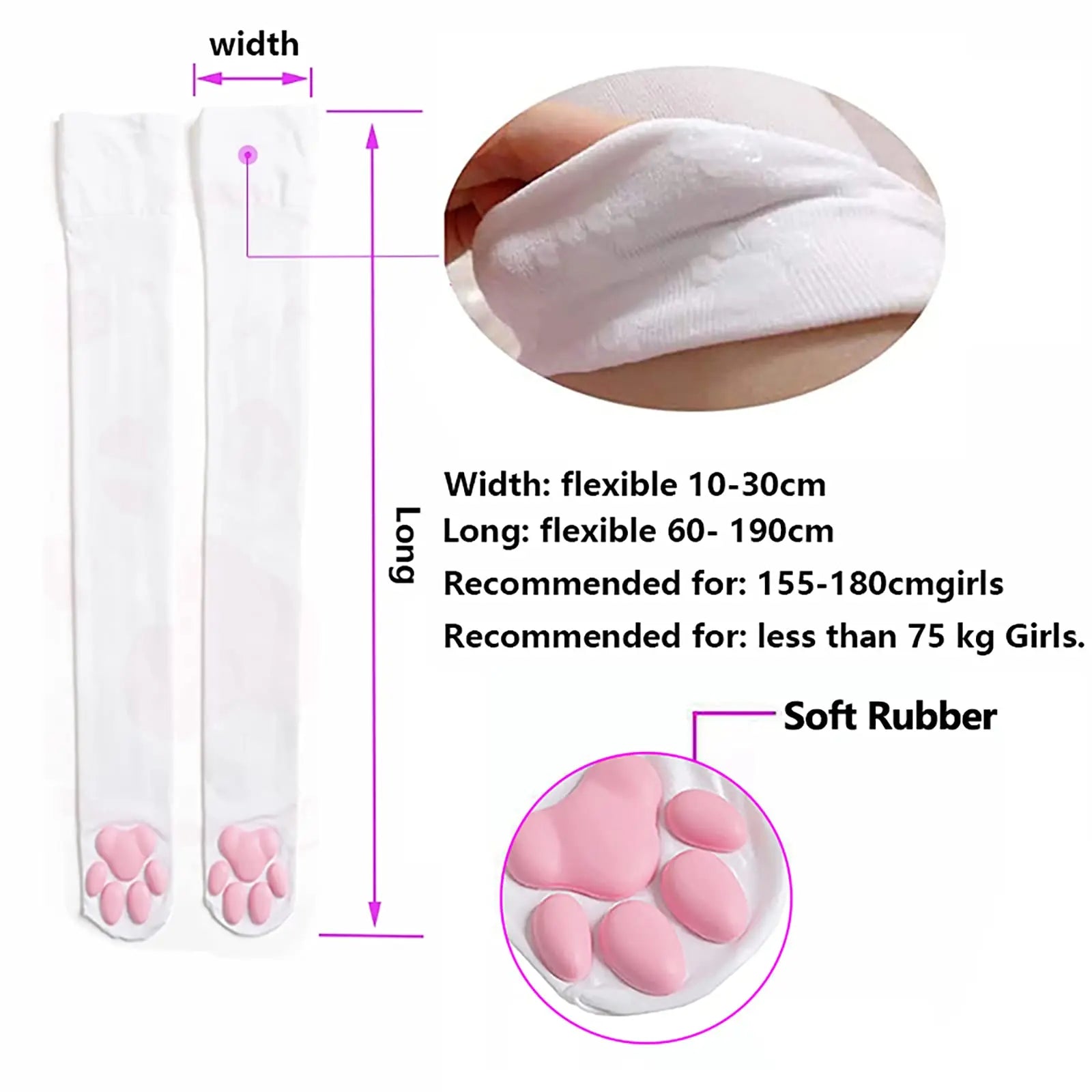 Cute 3D Cat Paw Knee High Socks | Kawaii Plush Paw Print Stockings for Women & Girls