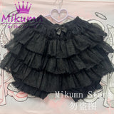 Mikumn Harajuku Lace Ruffle Shorts Skirt – Kawaii Y2K Lolita Bloomers | Elastic Waist Safety Pants