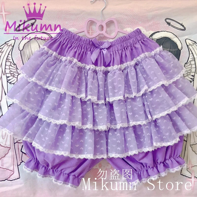 Mikumn Harajuku Lace Ruffle Shorts Skirt – Kawaii Y2K Lolita Bloomers | Elastic Waist Safety Pants