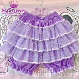 Mikumn Harajuku Lace Ruffle Shorts Skirt – Kawaii Y2K Lolita Bloomers | Elastic Waist Safety Pants