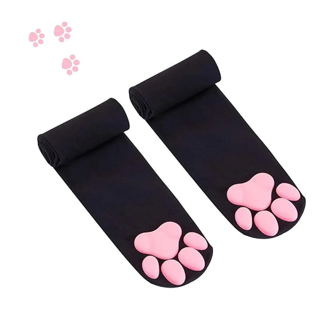 Cute 3D Cat Paw Knee High Socks | Kawaii Plush Paw Print Stockings for Women & Girls