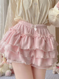 Japanese Lolita Kawaii Shorts – Women’s Pleated Bow Shorts | Sweet Y2K Korean Cute Fashion