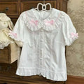 Japanese Kawaii Lolita Blouse | Women’s Sweet Puff Sleeve Shirt with Peter Pan Collar