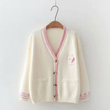 Cartoon Embroidery Rabbit Women's Sweater Cardigan Y2K Tops Autumn Loose Knitwear Jackets