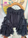 Mikumn Harajuku Y2K Lolita Blouse – Victorian-Inspired Lace Top with Bows & Flare Sleeves