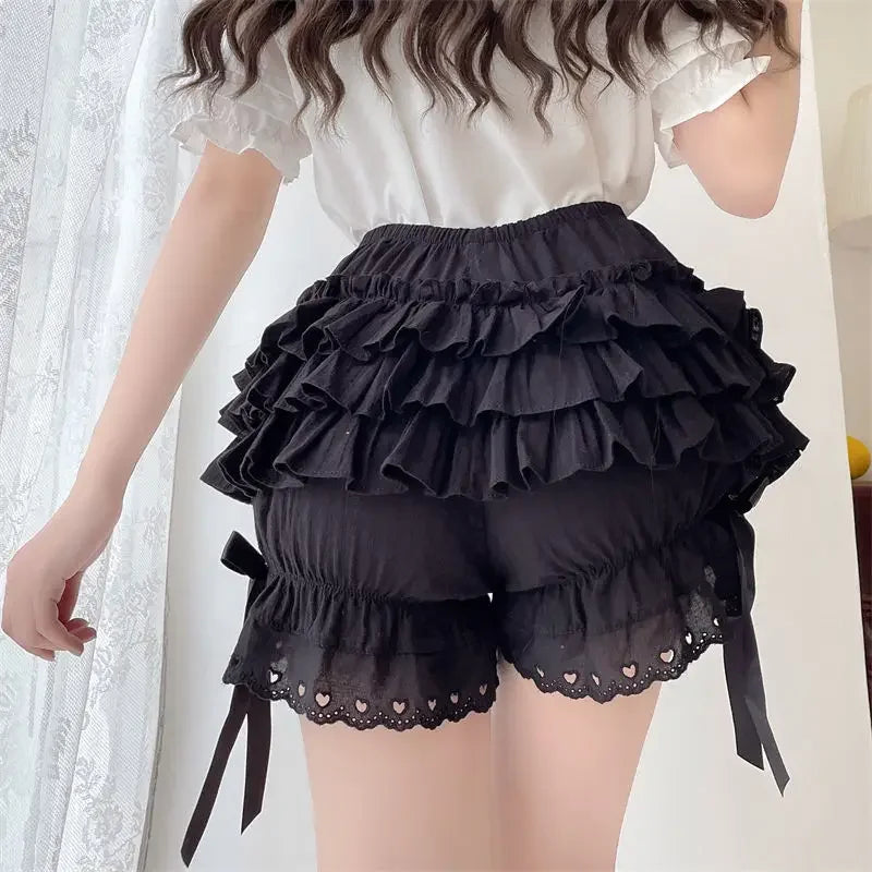 Black & White Lolita Bloomers | Pleated Safety Shorts