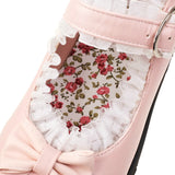 Cosplay Shoes Sweet Lolita Ruffles Bowknot Lace Bridal Wedding Girls Wedges Heel