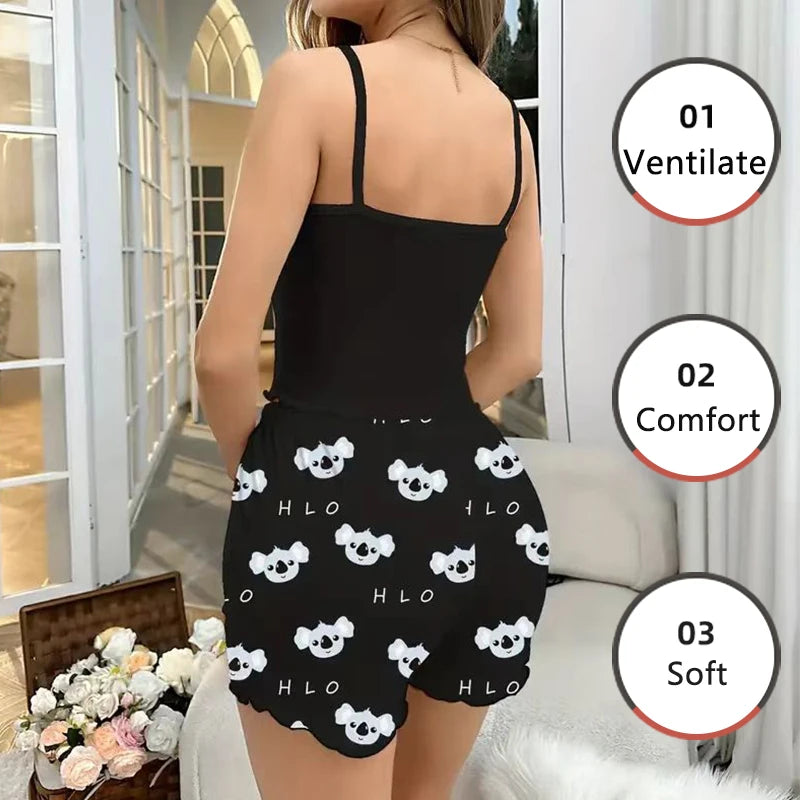 Women’s Pajama Set – Soft Camisole and Shorts Sleepwear | Lightweight, Breathable, Printed Loungewear