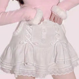 Japanese Aesthetic Mini Skirt Pink Cascading Ruffle A-line Buttons Lace-up Kawaii Skirts