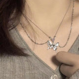 Y2K Butterfly Necklace for Women Girls Silver Color Crystal Pendant Clavicle Chain Necklaces Fashion New Trendy 2025 Party