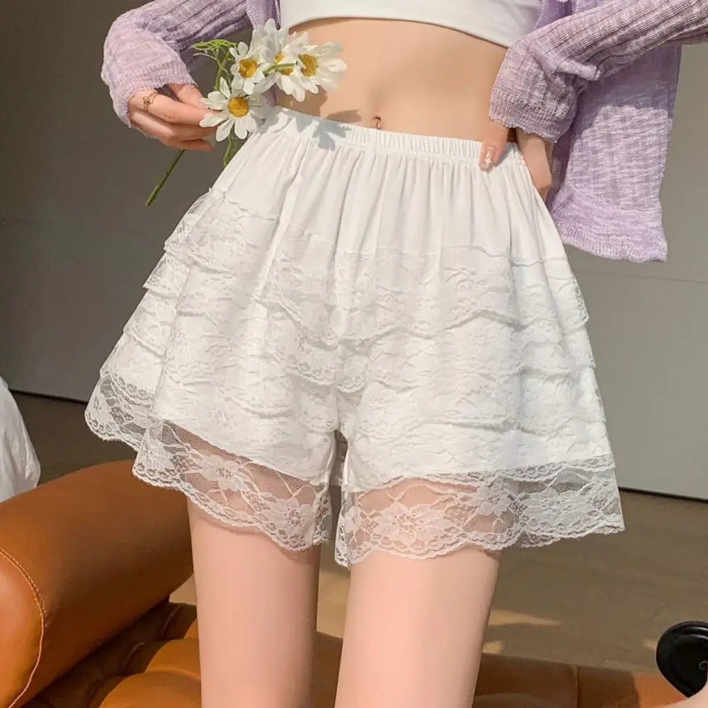 Black & White Pleated Lolita Safety Shorts – Ruffle Knickers, Vintage-Style Bloomers, Princess Underpants for Women