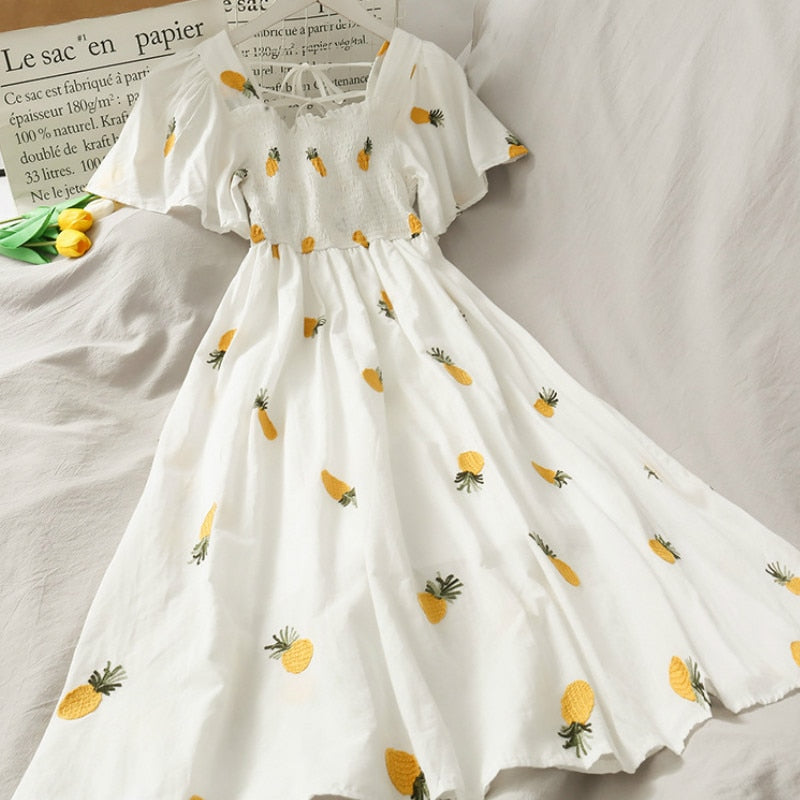 Kawaii Strawberry Dress Sexy Ruffle Puff Sleeve Off Shoulder Embroidery Dresses Korean Elegant