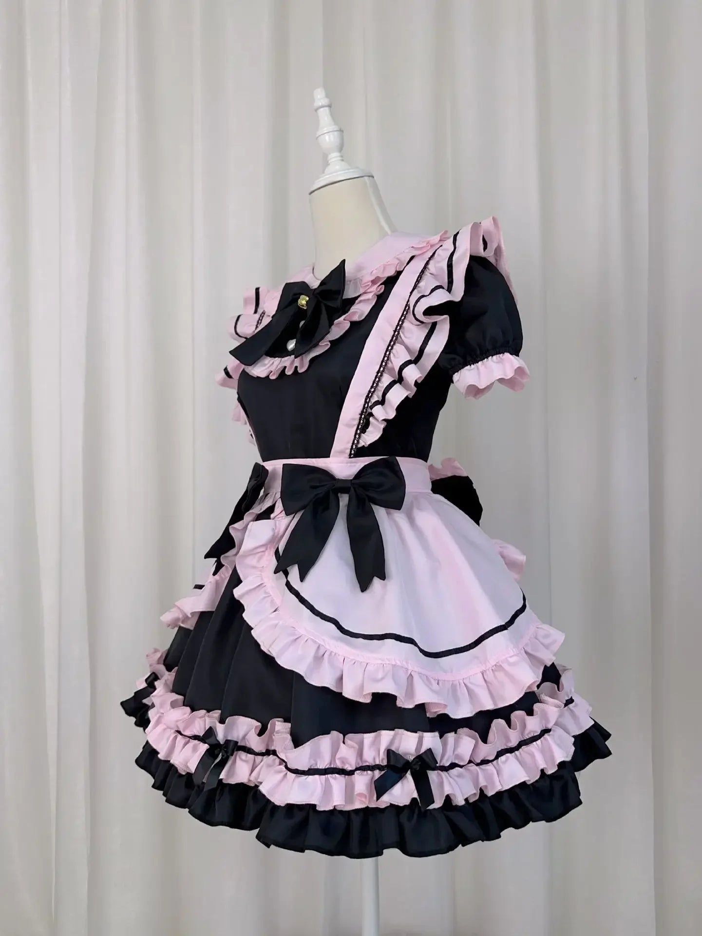 Anime Gothic Lolita JSK Maid Dress – Kawaii Harajuku Cat Cosplay with Bows & Ruffles