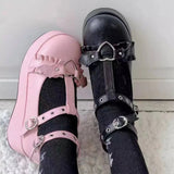 Sweet Heart Buckle Wedges Mary Janes Women Pink T-Strap Chunky Platform Lolita Shoes Woman Punk Gothic Cosplay Shoes