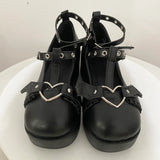 Sweet Heart Buckle Wedges Mary Janes Women Pink T-Strap Chunky Platform Lolita Shoes Woman Punk Gothic Cosplay Shoes