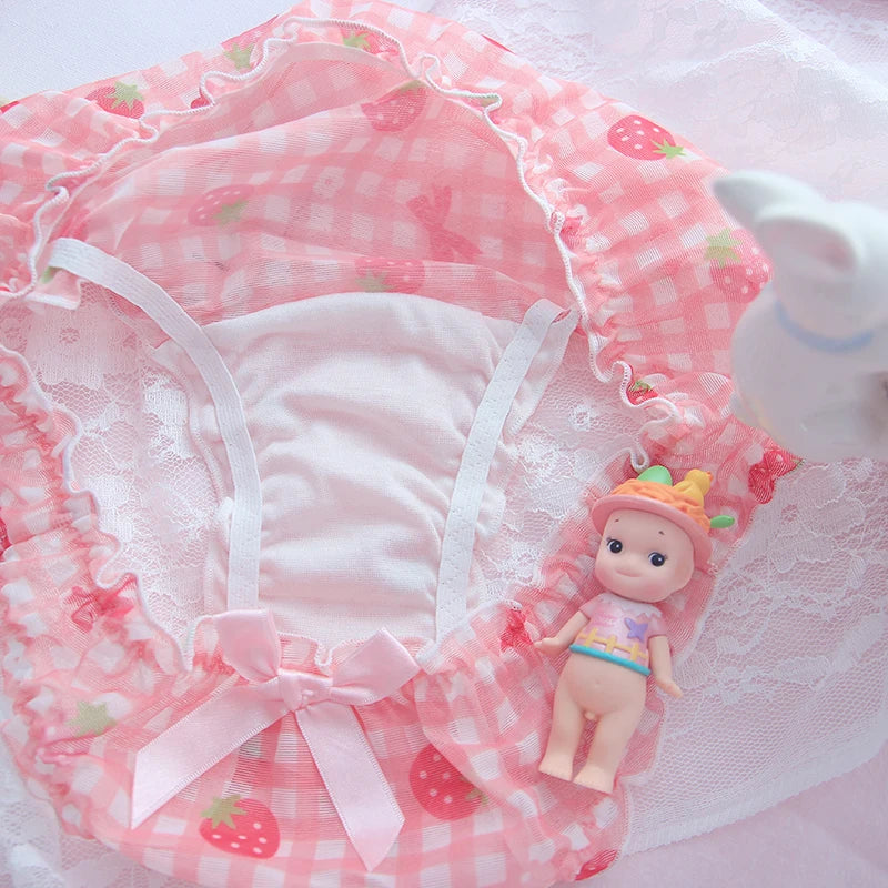 Kawaii Strawberry Panties | Pink Ruffle Underwear