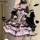 Japanese Sweet Lolita Gothic Mini Dress | Kawaii Harajuku Y2K Style with Bow, Lace & Ruffle Accents