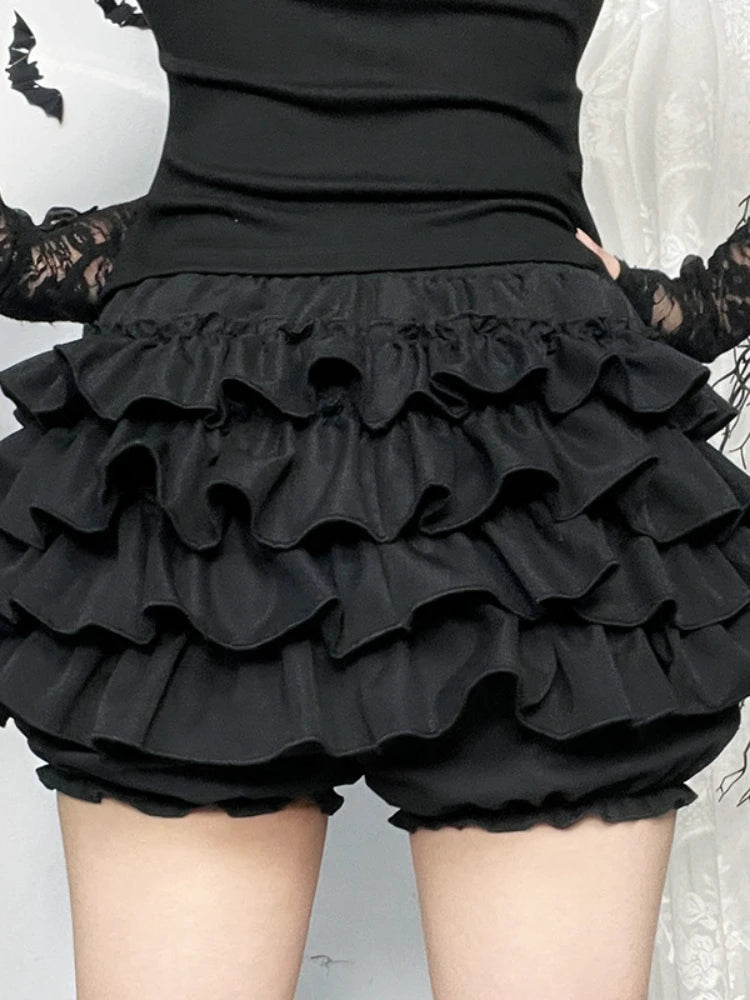 AltGoth Mall Goth Women’s Cake Shorts – Y2K E-Girl Harajuku Fairycore Culottes with Cross Pendant
