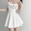 Hello Kitty Dress Sanrio Anime Printed Sleeveless Dress Cartoon Cute Sexy Slim Suspenders Skirt Tourist Beach Clothes Girl Gift