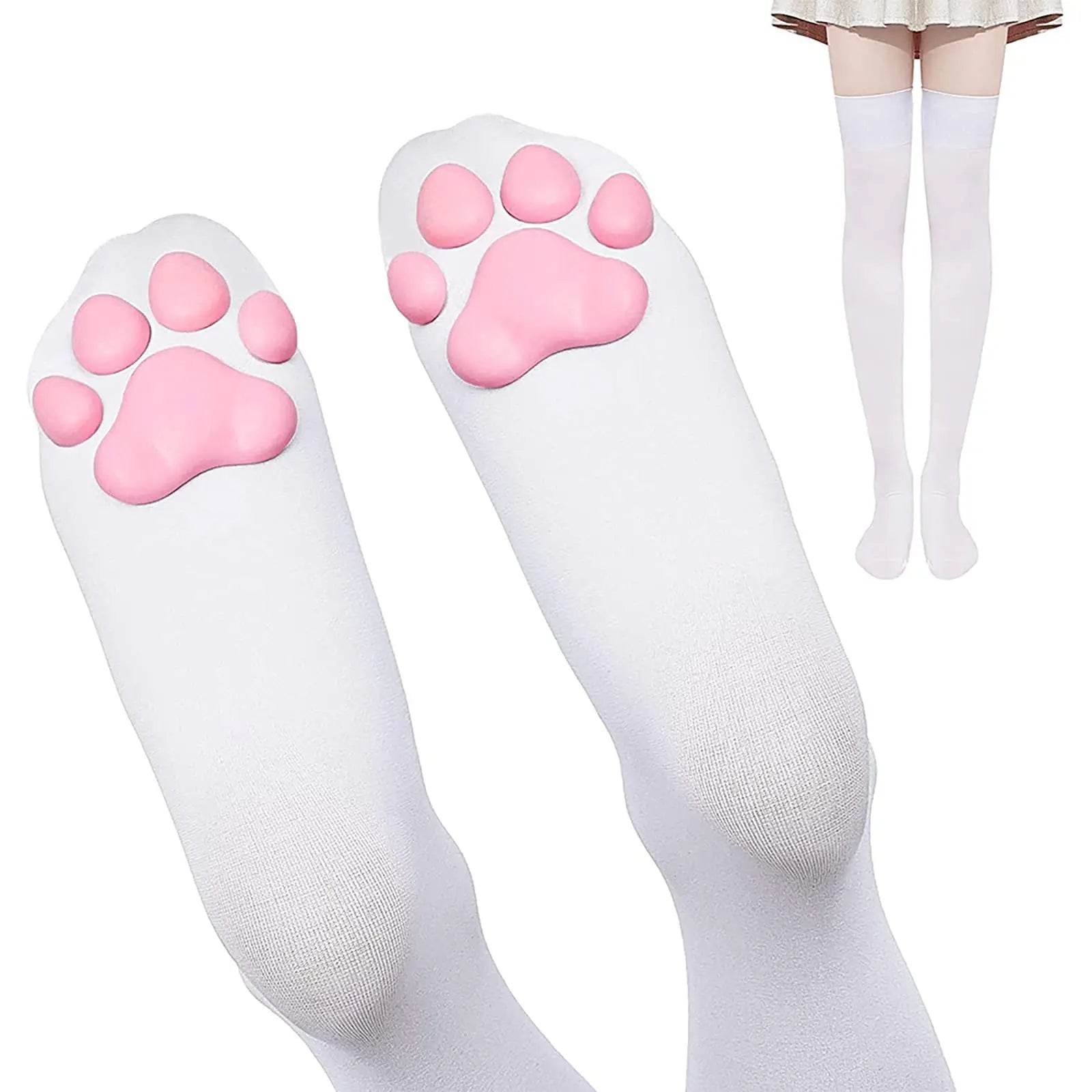 Cute 3D Cat Paw Knee High Socks | Kawaii Plush Paw Print Stockings for Women & Girls