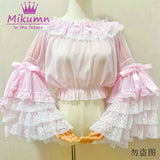 Mikumn Harajuku Y2K Lolita Blouse – Victorian-Inspired Lace Top with Bows & Flare Sleeves