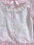 Sweet Lolita Lace Bow Blouse | Women’s Kawaii Pink Short Sleeve Shirt – Elegant Loose Fit Chic Top