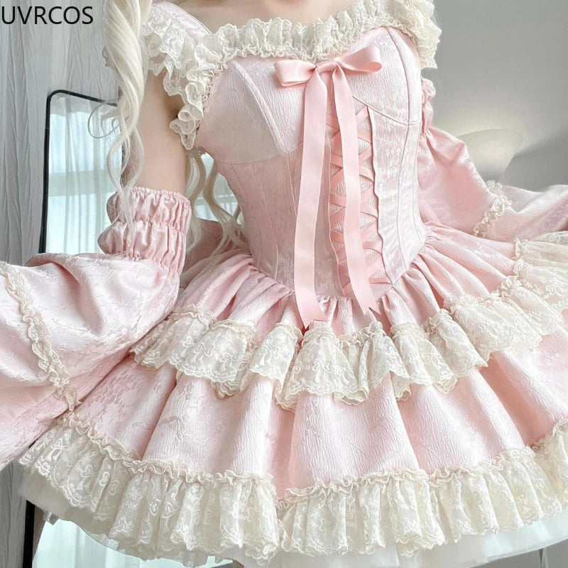 Sweet Elegant Lolita Princess Dress Women Kawaii Cute Lace Ruffles Bow Kawaii Heaven Sweet Elegant Lolita Princess Dress Women Kawaii Cute Lace Ruffles Bow Kawaii Heaven