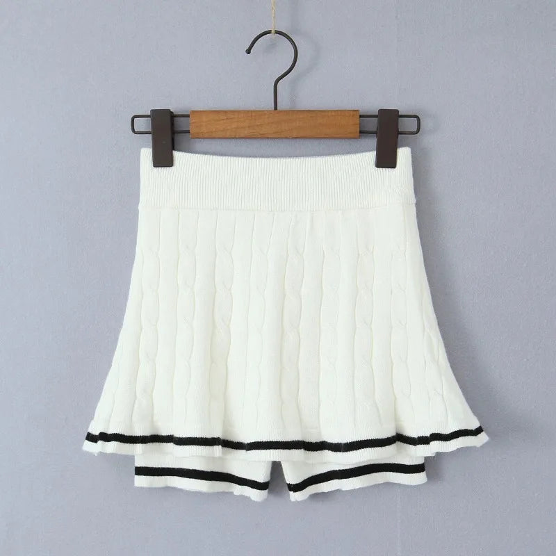 Korean Fashion Y2k 2 Piece Set Woman Casual Knitting Sweater Tops + Slim Bodycon Mini Skirts Elegant Solid Suit Office Lady Chic