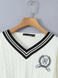 Autumn Fashion Sweet Embroidery Knitted Pullover Preppy Style Sailor Collar Sweater Chic Sports Jumper