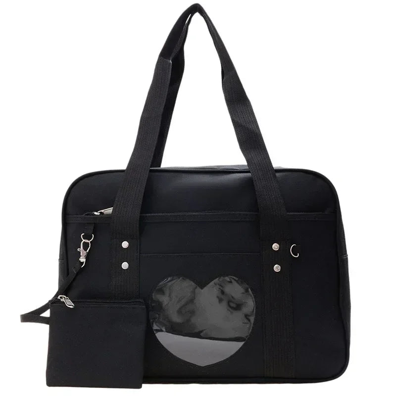 Japanese Preppy Style  Pink Uniform Shoulder School Bags for Women Girls Canvas Large Capacity Casual Luggage Handbags Totes