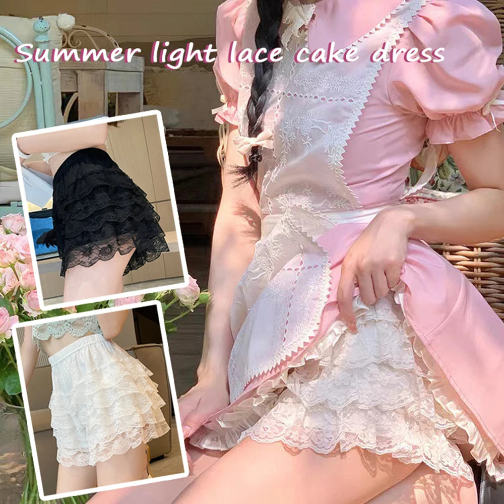 Black & White Pleated Lolita Safety Shorts – Ruffle Knickers, Vintage-Style Bloomers, Princess Underpants for Women