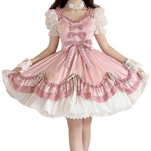 2024 Elegant Lolita Mini Dress | Women's Short Sleeve Pink Summer Dress for Cocktail Parties, Graduation & Casual Events