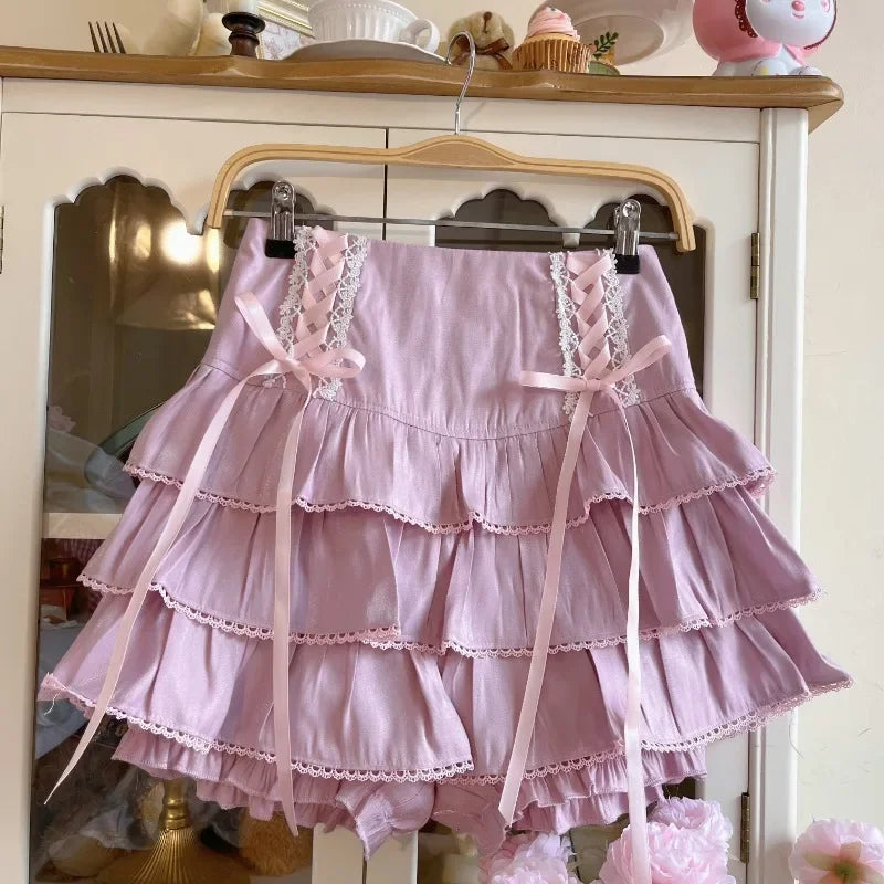Kawaii Lolita Pleated Skirt – High Waist Pink Bandage Fairycore Y2K Aesthetic | Cute Women’s Faldas Mujer Moda 2025