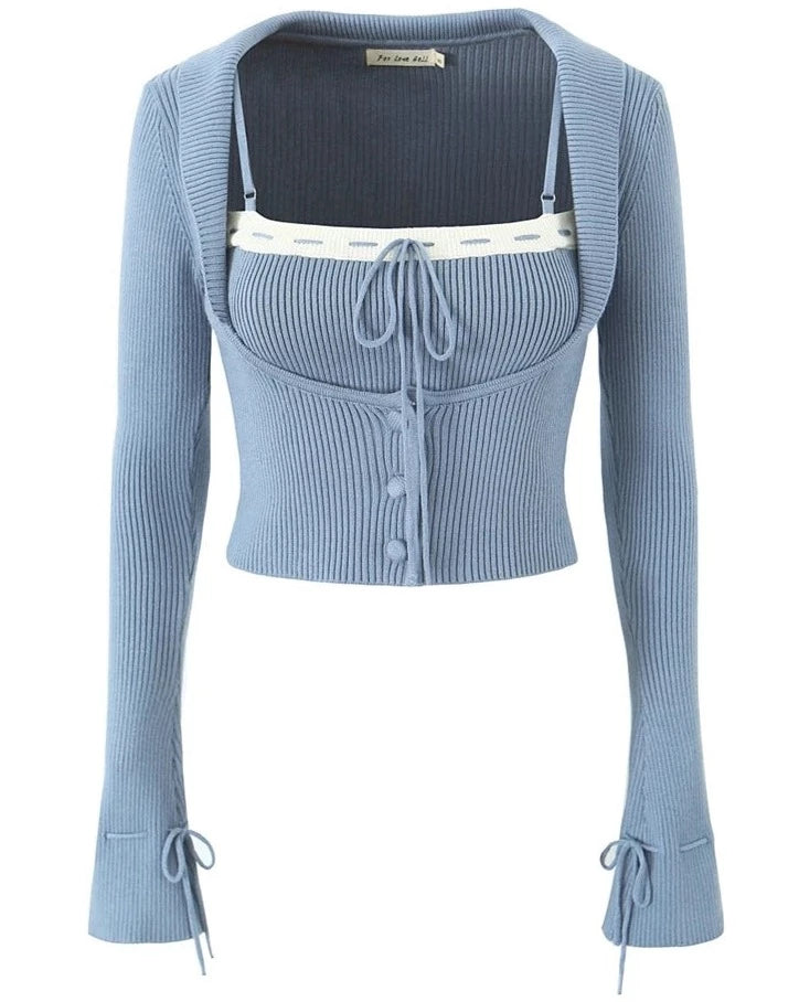 Kawaii Chu Sau Autumn Knit Cardigan & Slim Camisole Set