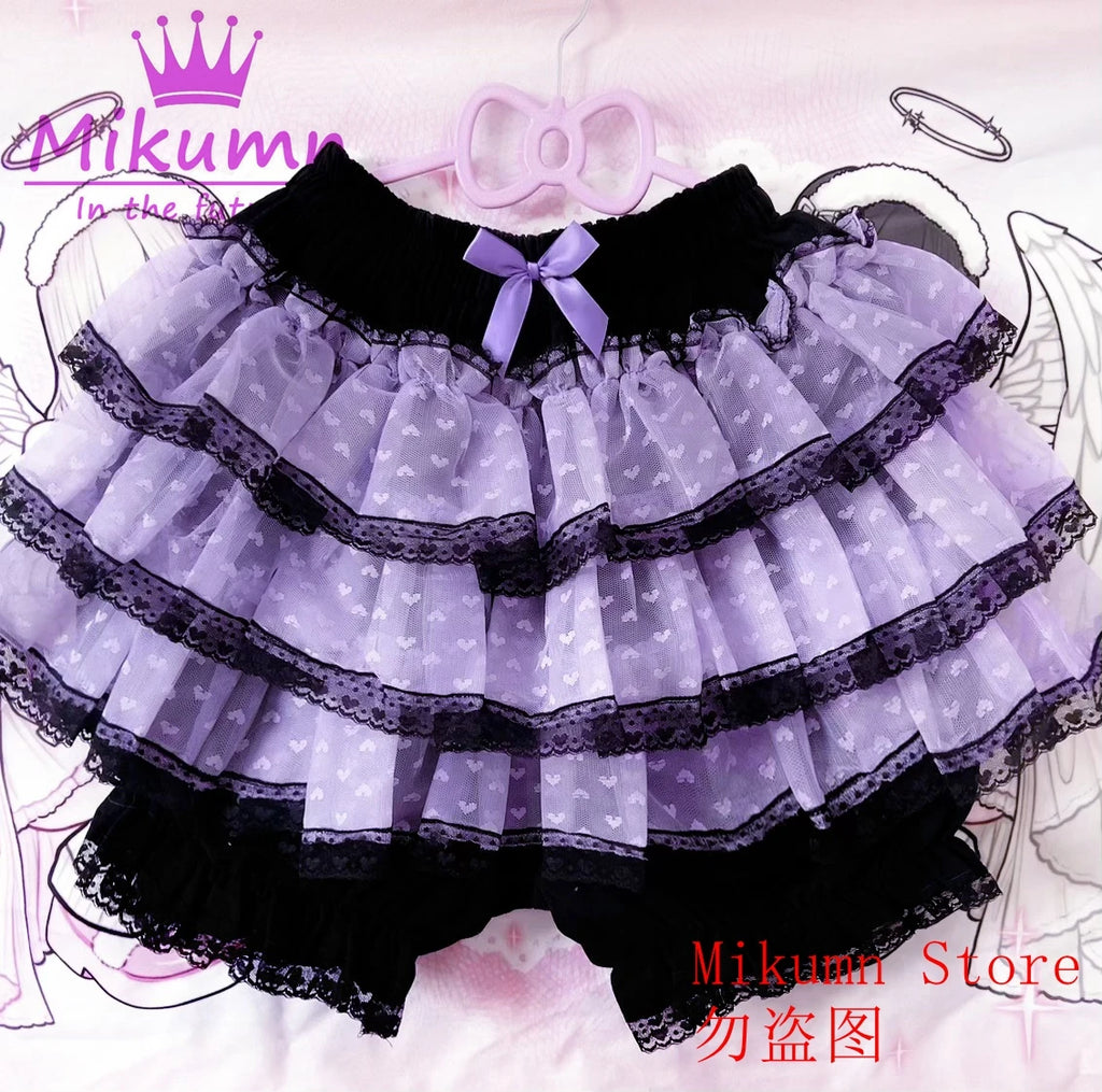 Mikumn Harajuku Lace Ruffle Shorts Skirt – Kawaii Y2K Lolita Bloomers | Elastic Waist Safety Pants