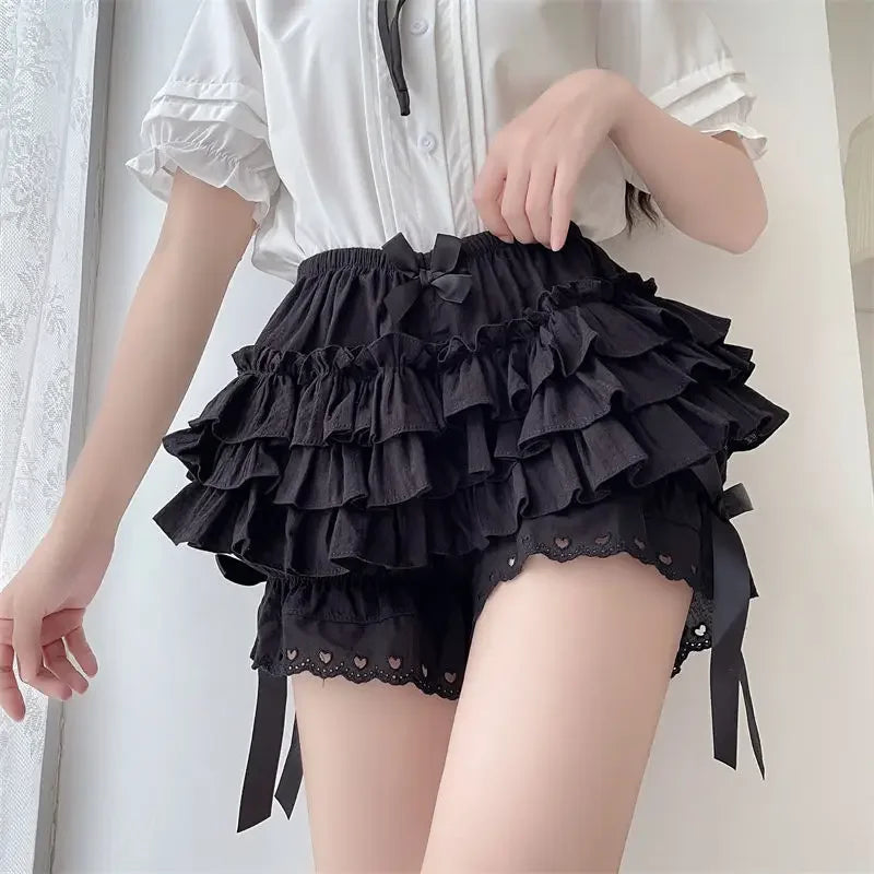 Black & White Lolita Bloomers | Pleated Safety Shorts