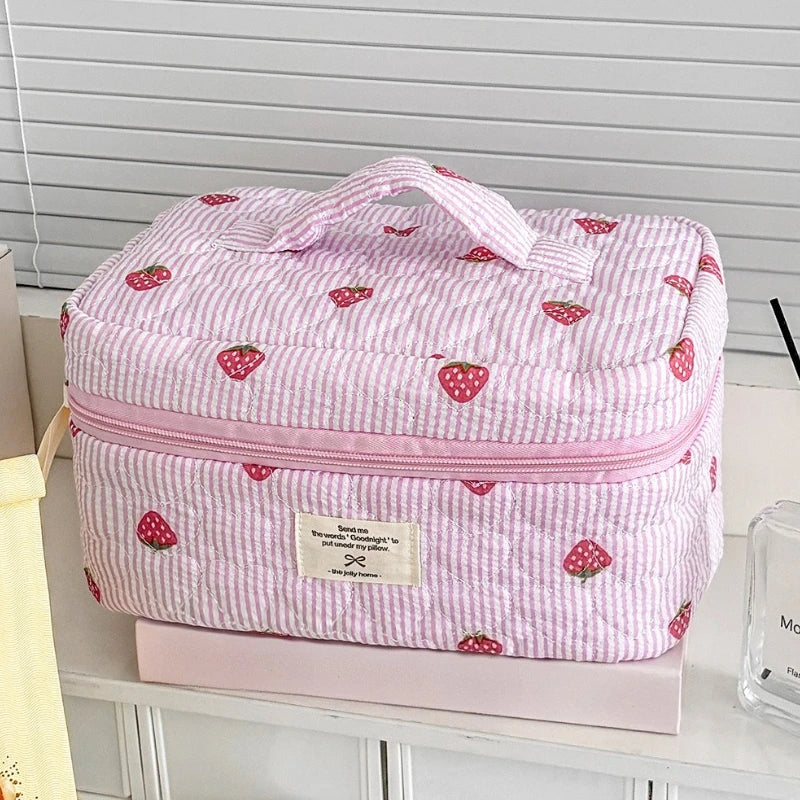 Kawaii Strawberry Embroidered Backpack | Cute Japanese Pink School Bag for Girls with Lace Details