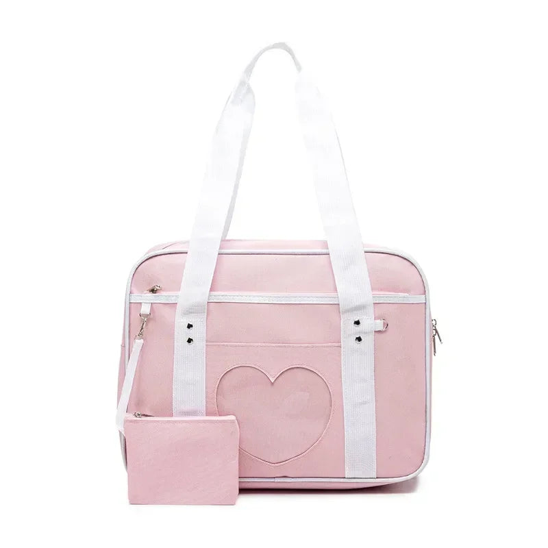 Japanese Preppy Style  Pink Uniform Shoulder School Bags for Women Girls Canvas Large Capacity Casual Luggage Handbags Totes