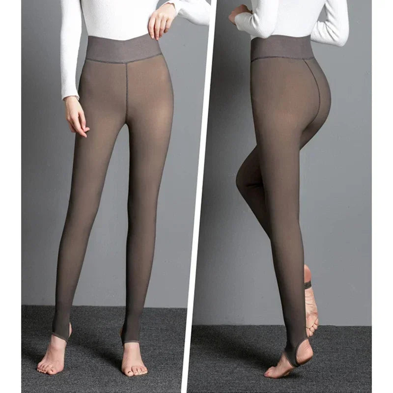 Women's Thermal Fleece Tights | Fake Translucent Winter Pantyhose – Warm Velvet Lined Slim Stretch Stockings
