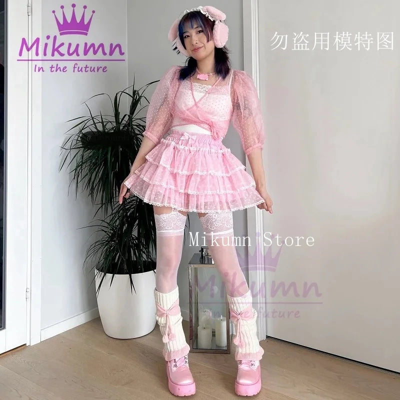 Mikumn Harajuku Lace Ruffle Shorts Skirt – Kawaii Y2K Lolita Bloomers | Elastic Waist Safety Pants
