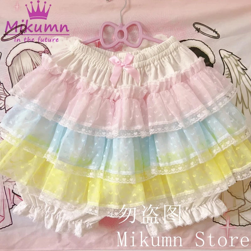 Mikumn Harajuku Lace Ruffle Shorts Skirt – Kawaii Y2K Lolita Bloomers | Elastic Waist Safety Pants