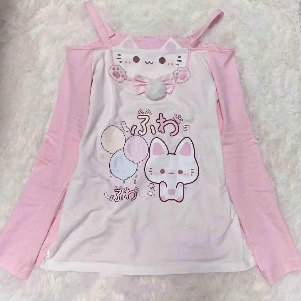 Kawaii Butterfly Off Shoulder Top – Pink Lace Anime Y2K Shirt