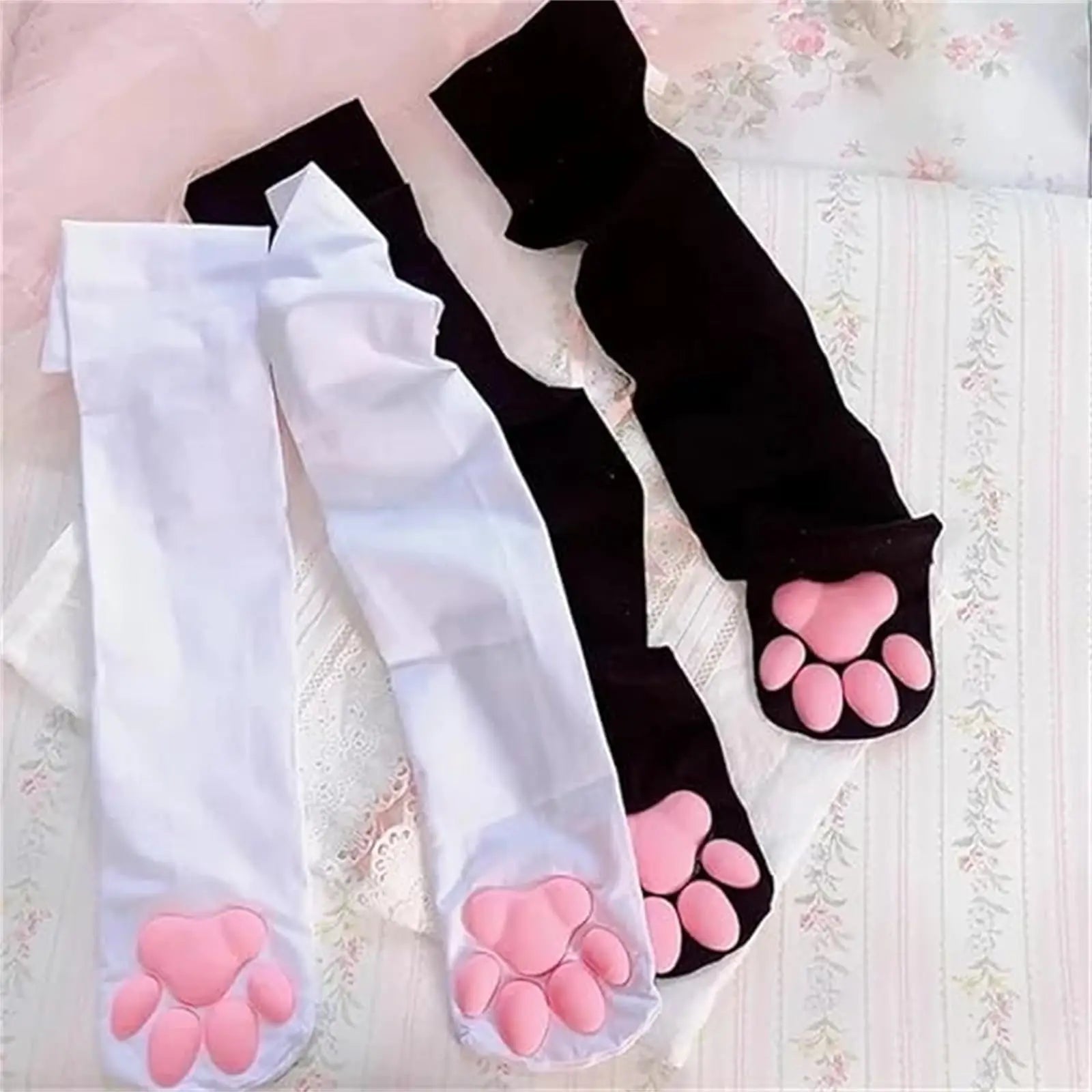 Cute 3D Cat Paw Knee High Socks | Kawaii Plush Paw Print Stockings for Women & Girls