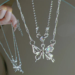 Y2K Butterfly Necklace for Women Girls Silver Color Crystal Pendant Clavicle Chain Necklaces Fashion New Trendy 2025 Party