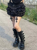AltGoth Mall Goth Women’s Cake Shorts – Y2K E-Girl Harajuku Fairycore Culottes with Cross Pendant