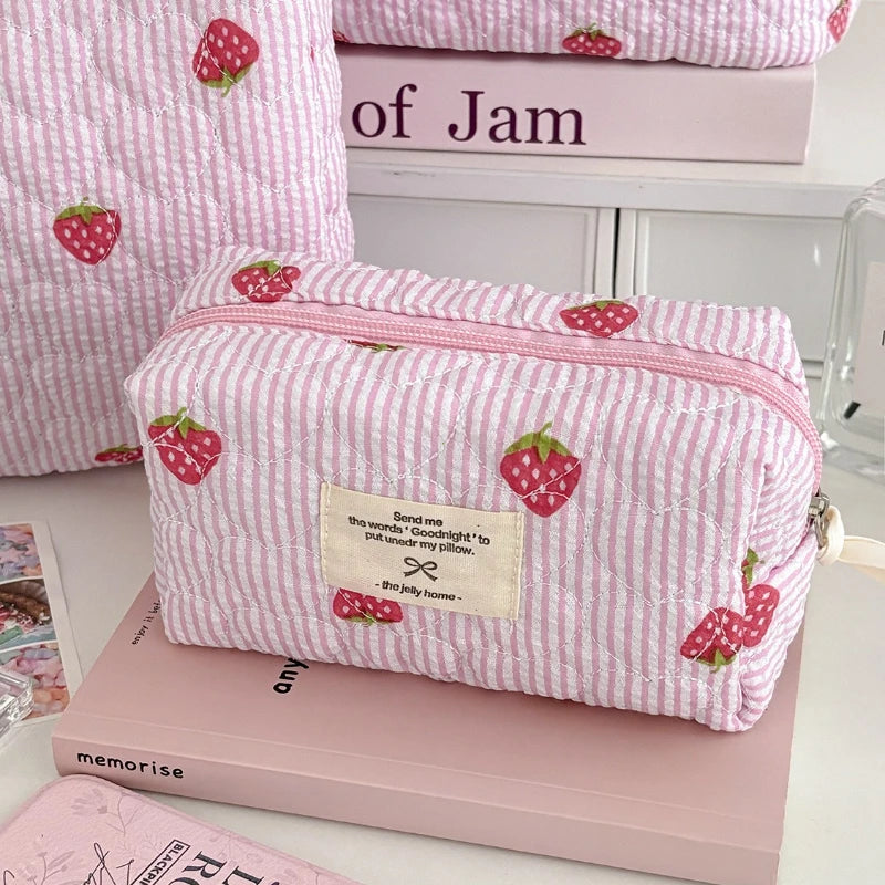 Kawaii Strawberry Embroidered Backpack | Cute Japanese Pink School Bag for Girls with Lace Details
