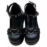 Sweet Heart Buckle Wedges Mary Janes Women Pink T-Strap Chunky Platform Lolita Shoes Woman Punk Gothic Cosplay Shoes