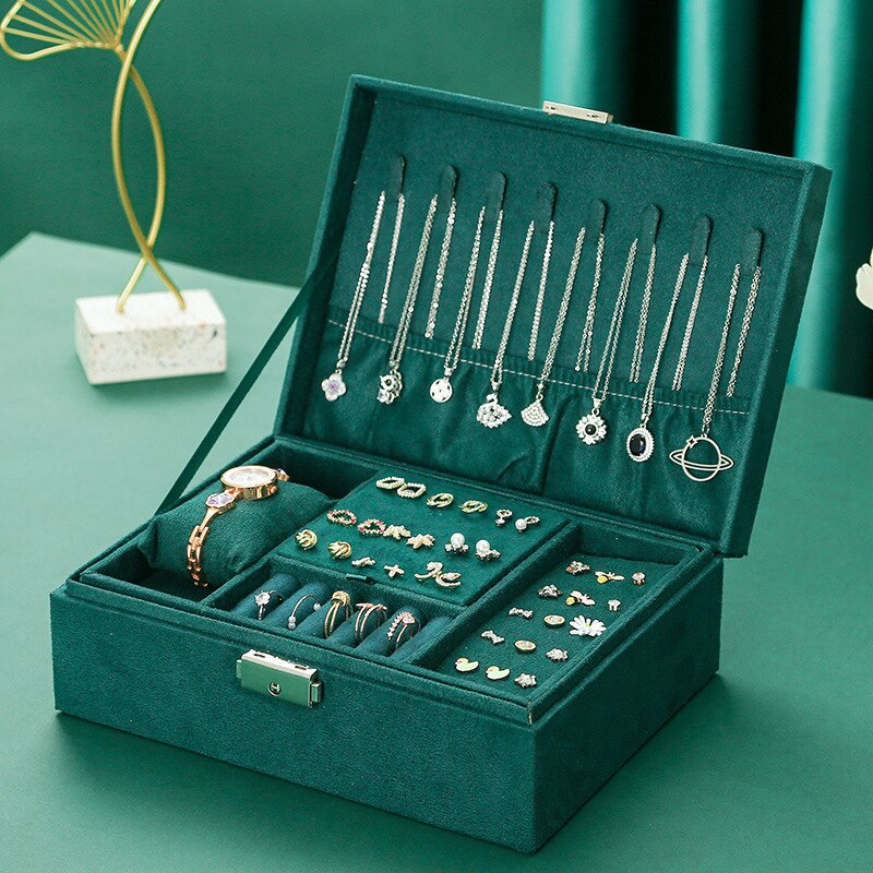Luxury Vintage Style Jewelry Organizing Double Storage Green/Pink