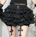 AltGoth Mall Goth Women’s Cake Shorts – Y2K E-Girl Harajuku Fairycore Culottes with Cross Pendant